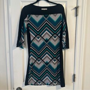 Banana Republic Shift Dress Bold Geometric Pattern Retro Mod 3/4 Sleeve Stretch